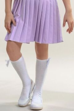 Kız Çocuk Göğsü Fiyonk Detaylı Eteği Pliseli Lila Elbise