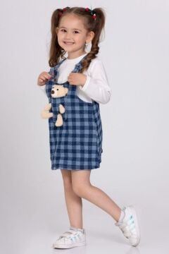 Kız Çocuk Ekose Desenli Ayıcıklı Salopet