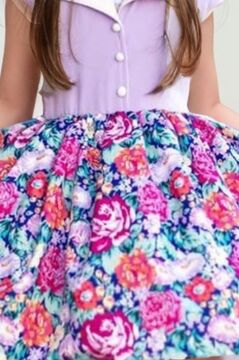 Kız Çocuk Gömlek Yaka Çiçek Baskılı Lila Elbise