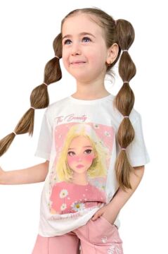 Kız Çocuk Papatya Ve The Beauty Yazı Baskılı Penye T-Shirt Pudra Şortlu Takım