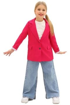 Kız Çocuk Bol Kesim Pantolon ve Blazer Ceket Pembe Alt Üst Takım