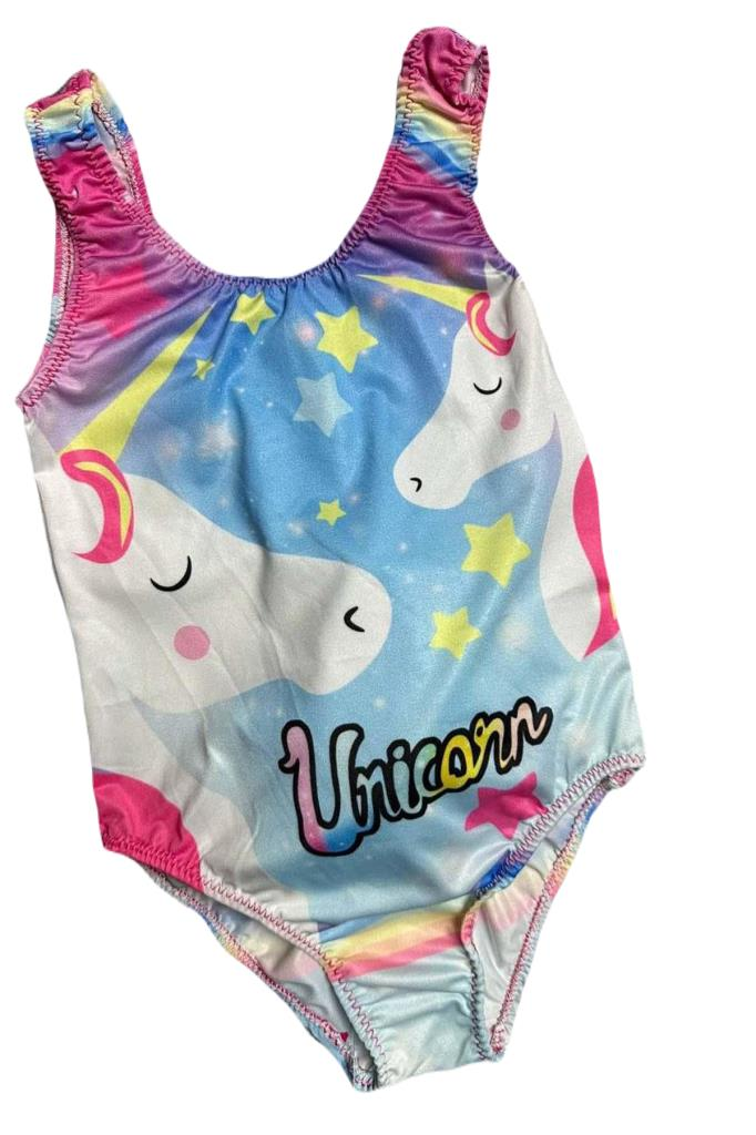 Kız Çocuk Unicorn Baskılı Beyaz Mikro Mayo
