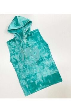 Kız Çocuk Kapüşonlu Kolsuz Since Yazı Baskılı İpli Turkuaz Sweat