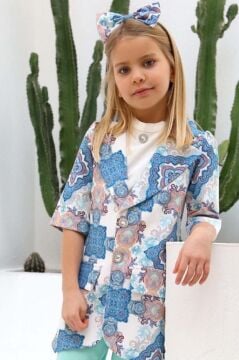 Kız Çocuk Şal Desenli Turkuaz Alt Üst Takım
