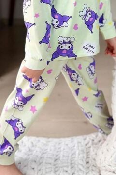 Kız Çocuk Kuromi Karakter Baskılı Açık Yeşil Pijama Takımı