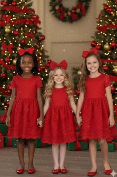 Kız Çocuk Üzeri Dantel İşlemeli İçi Astarlı Simli Kırmızı Abiye