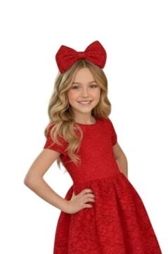 Kız Çocuk Üzeri Dantel İşlemeli İçi Astarlı Simli Kırmızı Abiye