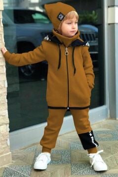 Erkek Çocuk Bereli Original Cool Taba Eşofman Takım