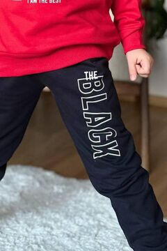 Erkek Çocuk The Black Yazı ve Figür Detaylı Kırmızı Eşofman Takım