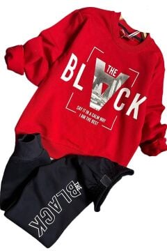 Erkek Çocuk The Black Yazı ve Figür Detaylı Kırmızı Eşofman Takım