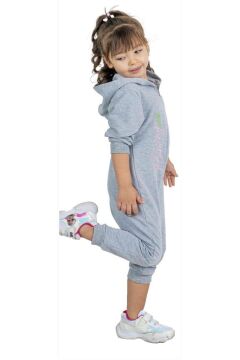 Kız Bebek Üzerinde Flamingo Baskılı Önü Fermuarlı Kapüşonlu Buz Mavisi Tulum