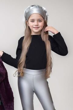 Kız Çocuk Penye Kazak ve Deri Taytlı Kuşak Detaylı Jarse Bordo Kürklü Kaban