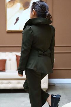 Kız Çocuk Yakası Fırfırlı Kloş Ceket, Haki Alt Üst Takım