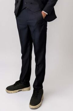 Erkek Çocuk Blazer Ceketli, Cepken Yelekli Siyah Takım Elbise 10-16 Yaş