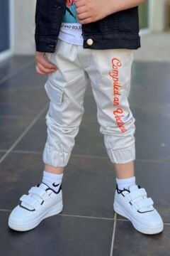 Erkek Çocuk Kaplan Detaylı T-shirt Sırt Baskılı Kolsuz Siyah Jean Ceket Kargo Cepli Alt Üst Takım
