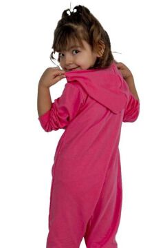 Kız Bebek Üzerinde Kedi ve Miaw Yazı Baskılı Önü Fermuarlı Kapüşonlu Pembe Tulum