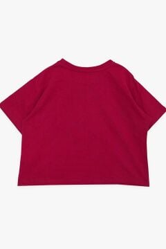 Kız Çocuk Simli Thank You Yazı Baskılı Fuşya Crop