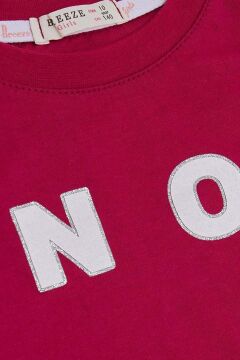 Kız Çocuk Simli Thank You Yazı Baskılı Fuşya Crop