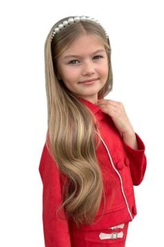 Kız Çocuk Asimetrik Kesim Gömlek Yaka Ceket Eteği Şerit Detaylı Pliseli Süet Kırmızı Etekli Takım