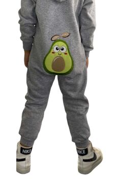 Erkek Bebek Üzerinde Avakado Yazı ve Baskılı Önü Fermuarlı Kapüşonlu Gri Tulum