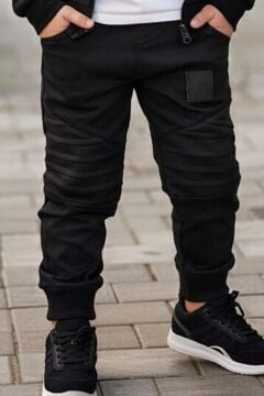 Erkek Çocuk Şapka Ve Non Stop Baskılı Kazak Cımalı Siyah Eşofman Takım