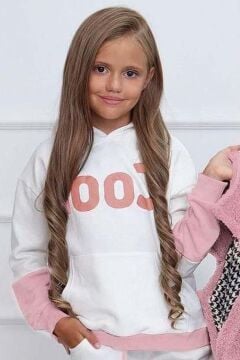 Kız Çocuk Cool Baskılı Kapüşonlu Sweatshirt ve Peluş Yelekli Pembe Eşofman Takım