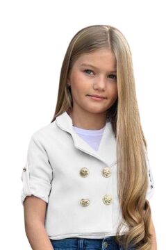 Kız Çocuk Gümüş Düğme Detaylı Beyaz Blazer Ceket Kalp Detaylı Jean Pantolon Alt Üst Takım