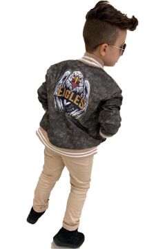 Erkek Çocuk Eagles Yazı ve Dijital Baskılı Bej Alt Üst Takım