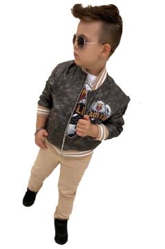 Erkek Çocuk Eagles Yazı ve Dijital Baskılı Bej Alt Üst Takım