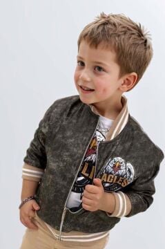 Erkek Çocuk Eagles Yazı ve Dijital Baskılı Bej Alt Üst Takım