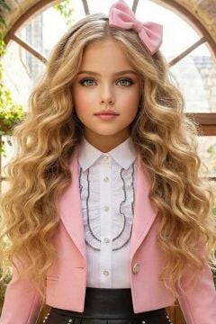 Kız Çocuk Elmas Taşlı Volanlı Gömlek Pembe Blazer Ceket Taş Detaylı Deri Etekli Takım