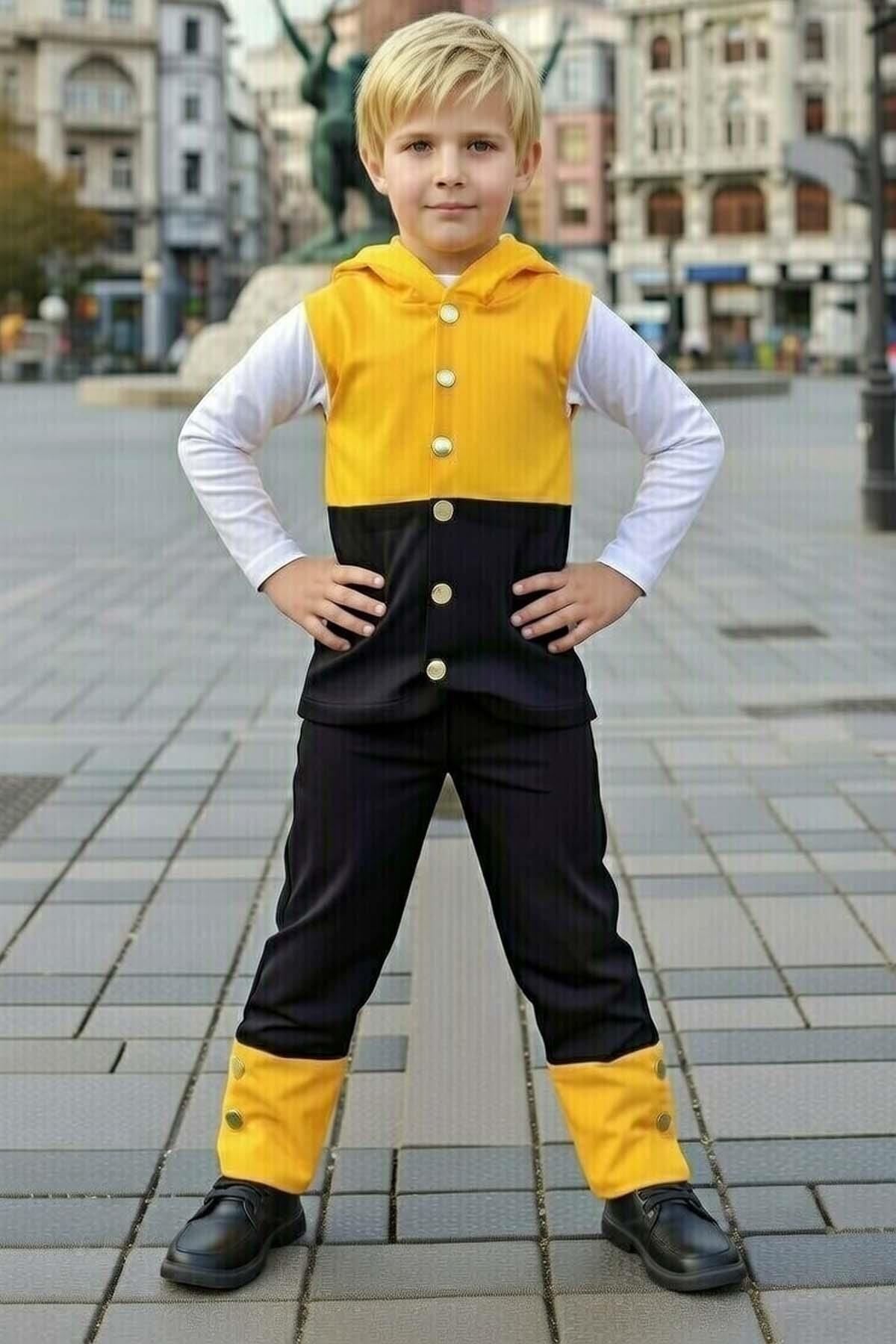 Erkek Çocuk CıtCıt Düğme ve Çift Renkli Yelek Stop Yazı Detaylı Penye Kazak Siyah Eşofman Takım