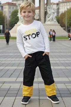 Erkek Çocuk CıtCıt Düğme ve Çift Renkli Yelek Stop Yazı Detaylı Penye Kazak Siyah Eşofman Takım
