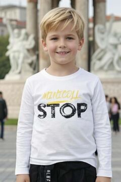 Erkek Çocuk CıtCıt Düğme ve Çift Renkli Yelek Stop Yazı Detaylı Penye Kazak Siyah Eşofman Takım