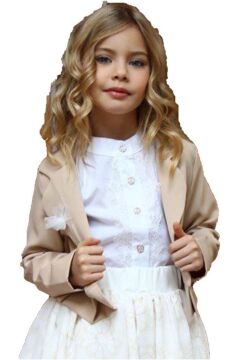 Kız Çocuk Broşlu Ceket ve Şifon Balon Krem Etekli Takım