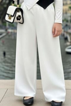 Kız Çocuk Fitilli Badili Asimetrik Kesim Yelek Palazzo Beyaz Alt Üst Takım