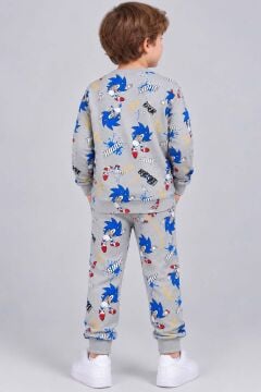 Erkek Çocuk Üzerinde Sonic Yazı ve Karakter Baskılı Gri Pijama Takımı