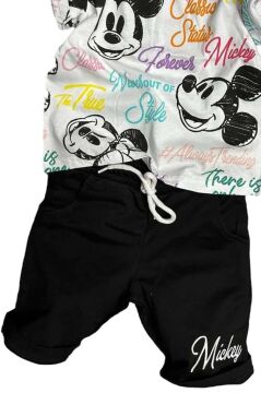 Erkek Çocuk Renkli Yazılar ve Karakter Baskılı Siyah Şortlu Takım