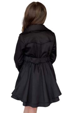 Kız Çocuk Çiçek Desenli Piliseli Siyah Trençkotlu Elbise