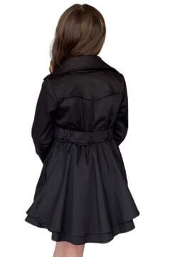 Kız Çocuk Çiçek Desenli Piliseli Siyah Trençkotlu Elbise