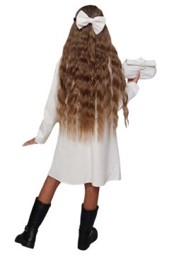 Kız Çocuk Blazer Ceketli Bebe Yaka Sıfır Kol Triko Beyaz Elbise