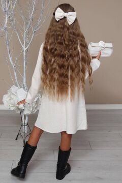 Kız Çocuk Blazer Ceketli Bebe Yaka Sıfır Kol Triko Beyaz Elbise