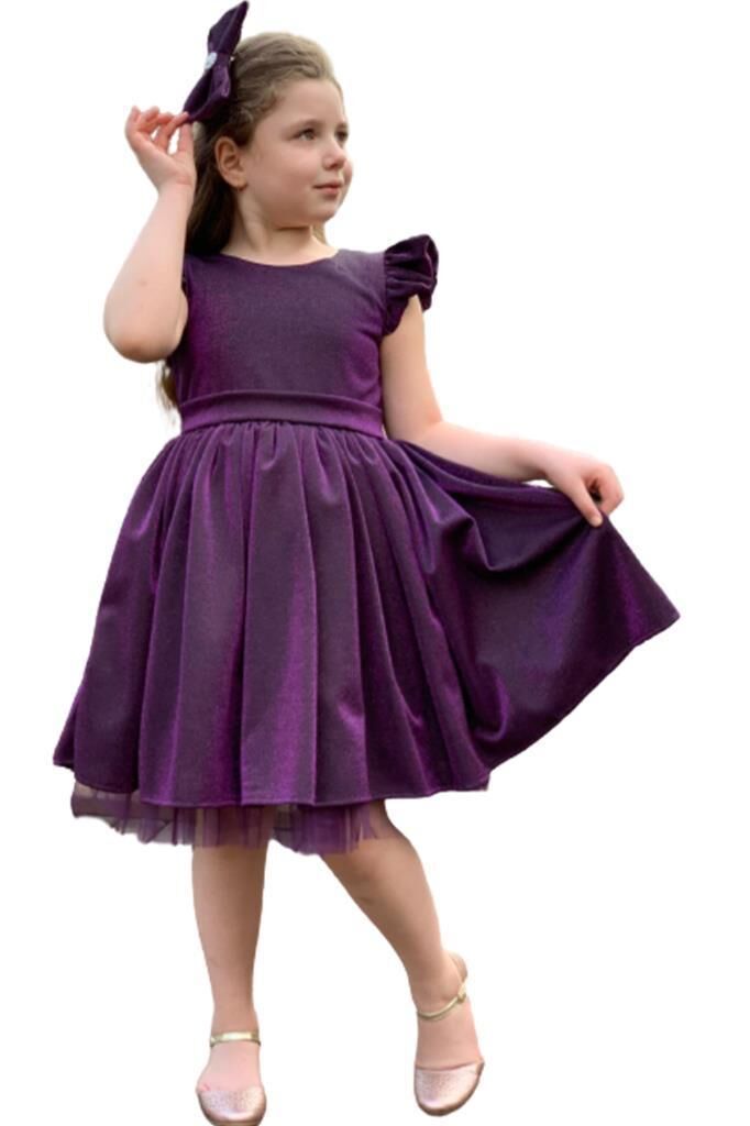 Kız Çocuk Parıldayan Mor Elbise