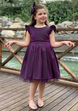 Kız Çocuk Parıldayan Mor Elbise