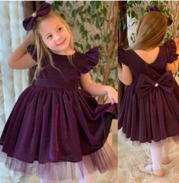 Kız Çocuk Parıldayan Mor Elbise