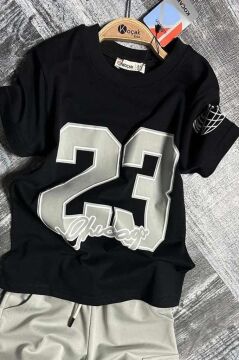 Erkek Çocuk Üzeri Sayı Baskılı Penye T-Shirt Kargo Cepli Şortlu Takım