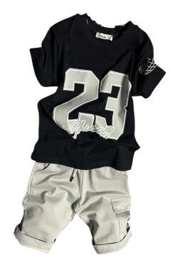 Erkek Çocuk Üzeri Sayı Baskılı Penye T-Shirt Kargo Cepli Şortlu Takım