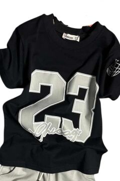 Erkek Çocuk Üzeri Sayı Baskılı Penye T-Shirt Kargo Cepli Şortlu Takım