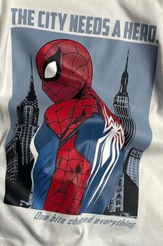 Erkek Çocuk Örümcek Ağı ve Digital Yazı Baskılı T-shirt İp Detaylı Mavi Şortlu Takım