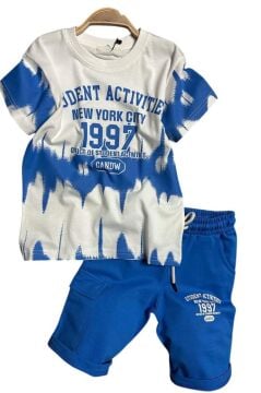 Erkek Çocuk New York City ve Yazı Baskılı T-Shirt Mavi Şortlu Takım